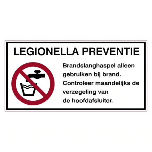 Sticker voor op haspel -legionellapreventie-